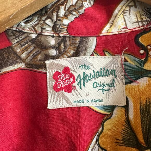 Hilo Hattie Tiki Idols Hibiscus Tropical Hawaiian Button Up Shirt Red M - Picture 3 of 9